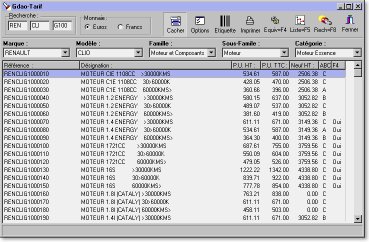 Ecran de recherche de GDAO-Tarif